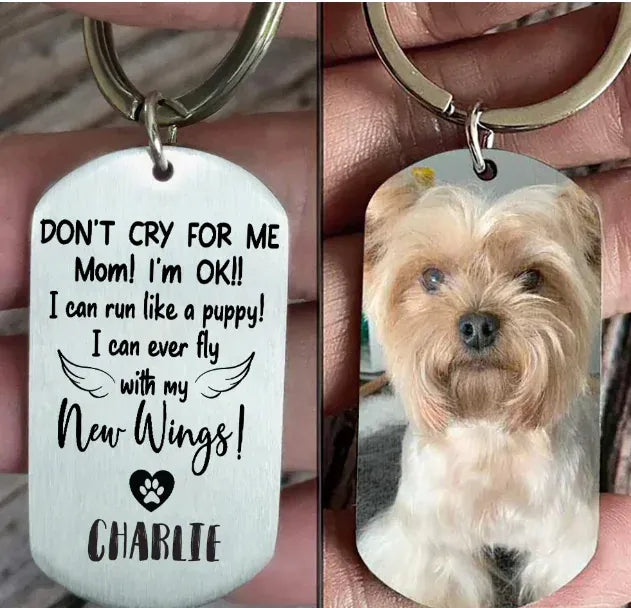 D&D Paws  Keychain / Silver Color Personalized Pet Photo Keychain – Custom Engraved Pet Memorial Pendant