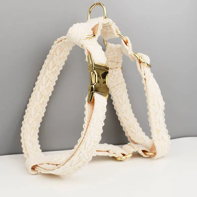 D&D Paws  Lace Wedding Dog Harness, Collar & Leash Set – Floral Bridal Collection