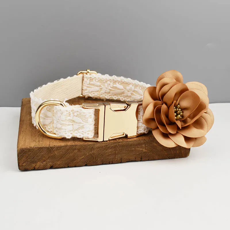 D&D Paws  Lace Wedding Dog Harness, Collar & Leash Set – Floral Bridal Collection