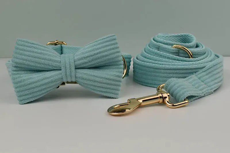 D&D Paws  Lake Green Corduroy Dog Harness, Collar & Leash Set – Classic Elegance