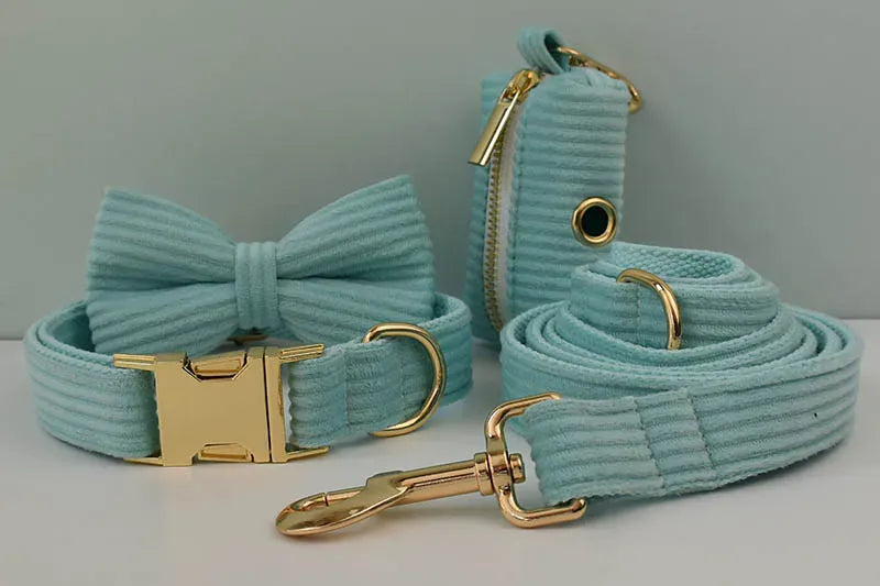 D&D Paws  Lake Green Corduroy Dog Harness, Collar & Leash Set – Classic Elegance