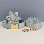 D&D Paws  Light Blue Velvet Dog Collar, Harness & Leash Set – Modern Luxe Personalized