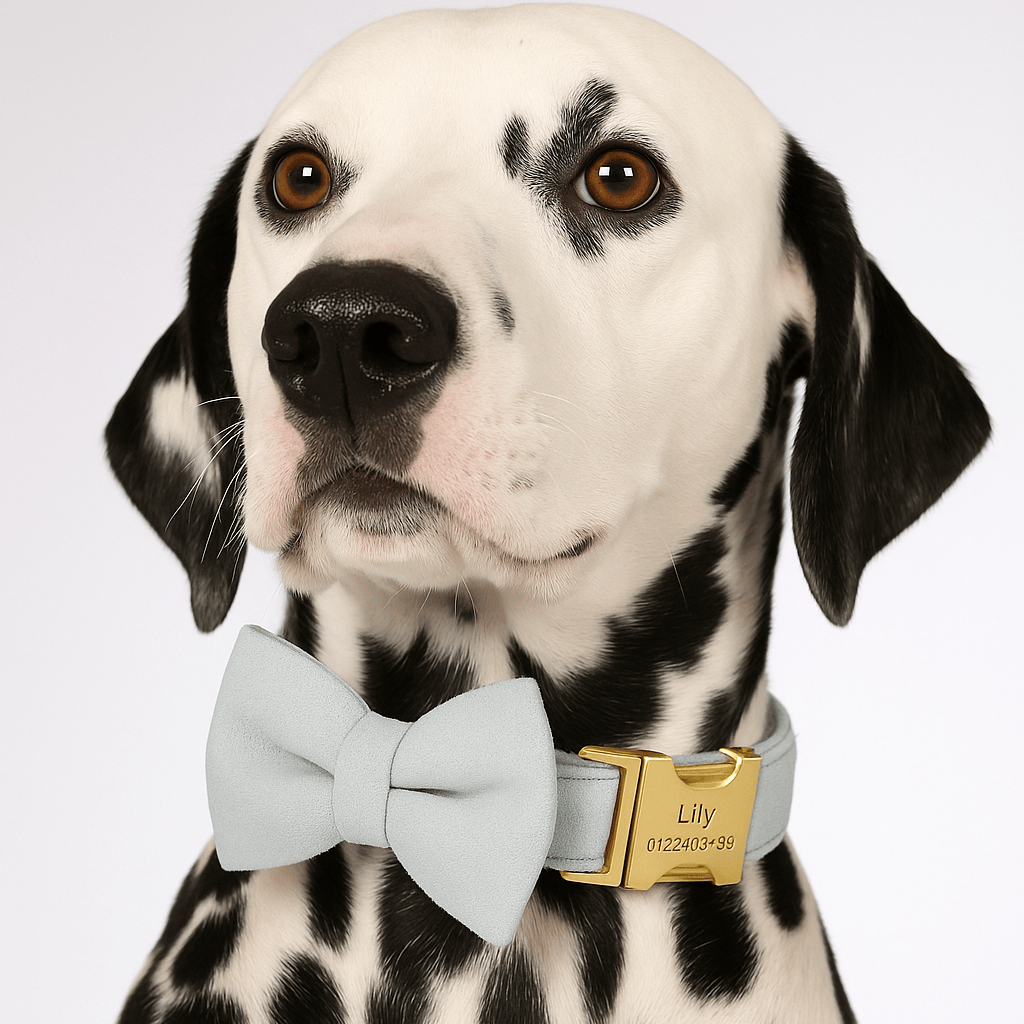 D&D Paws  Light Blue Velvet Dog Collar, Harness & Leash Set – Modern Luxe Personalized