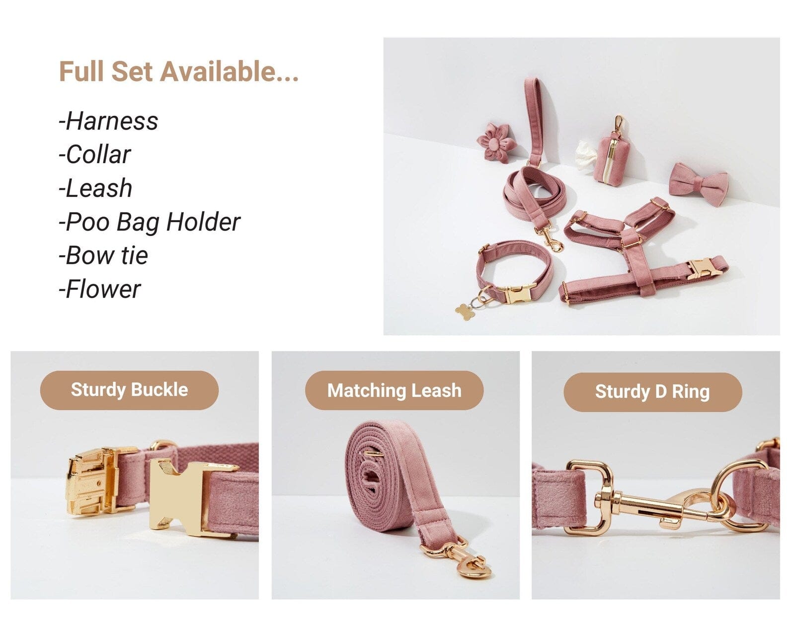 D&D Paws  Light Purple Velvet Dog Collar, Harness & Leash Set – Modern Luxe Personalized