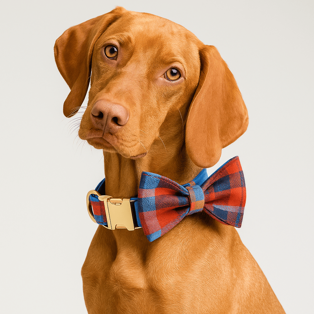 D&D Paws  Midnight Copper Plaid Dog Collar, Harness & Leash Set – Classic Elegance