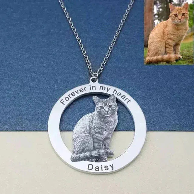 D&D Paws  Necklace 1 / Silver Color Personalized Pet Photo Keychain – Custom Engraved Pet Memorial Pendant