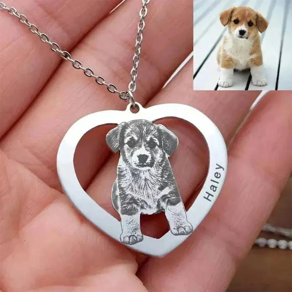 D&D Paws  Necklace 2 / Silver Color Personalized Pet Photo Keychain – Custom Engraved Pet Memorial Pendant