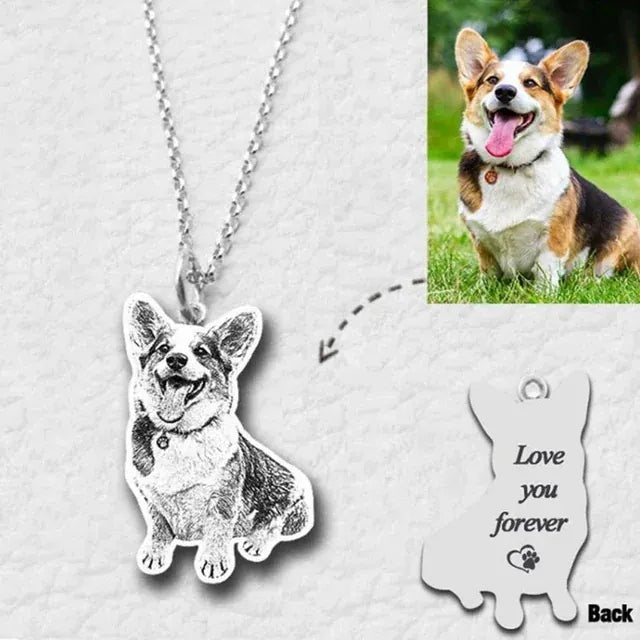 D&D Paws  Necklace / Silver Color Personalized Pet Photo Keychain – Custom Engraved Pet Memorial Pendant