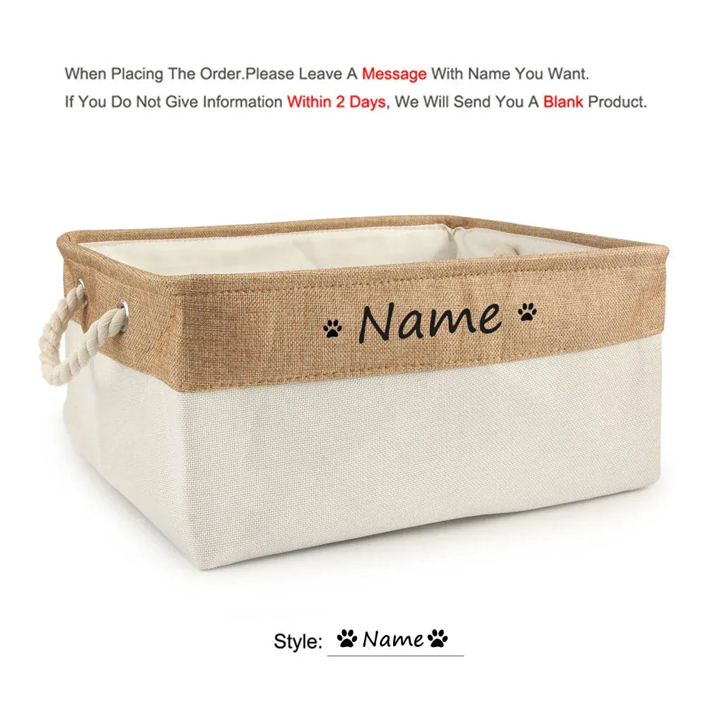 D&D Paws  Paw beige / S 31X21X12cm Personalized Pet Toy Storage Basket – Custom Name Linen Organizer for Dogs & Cats