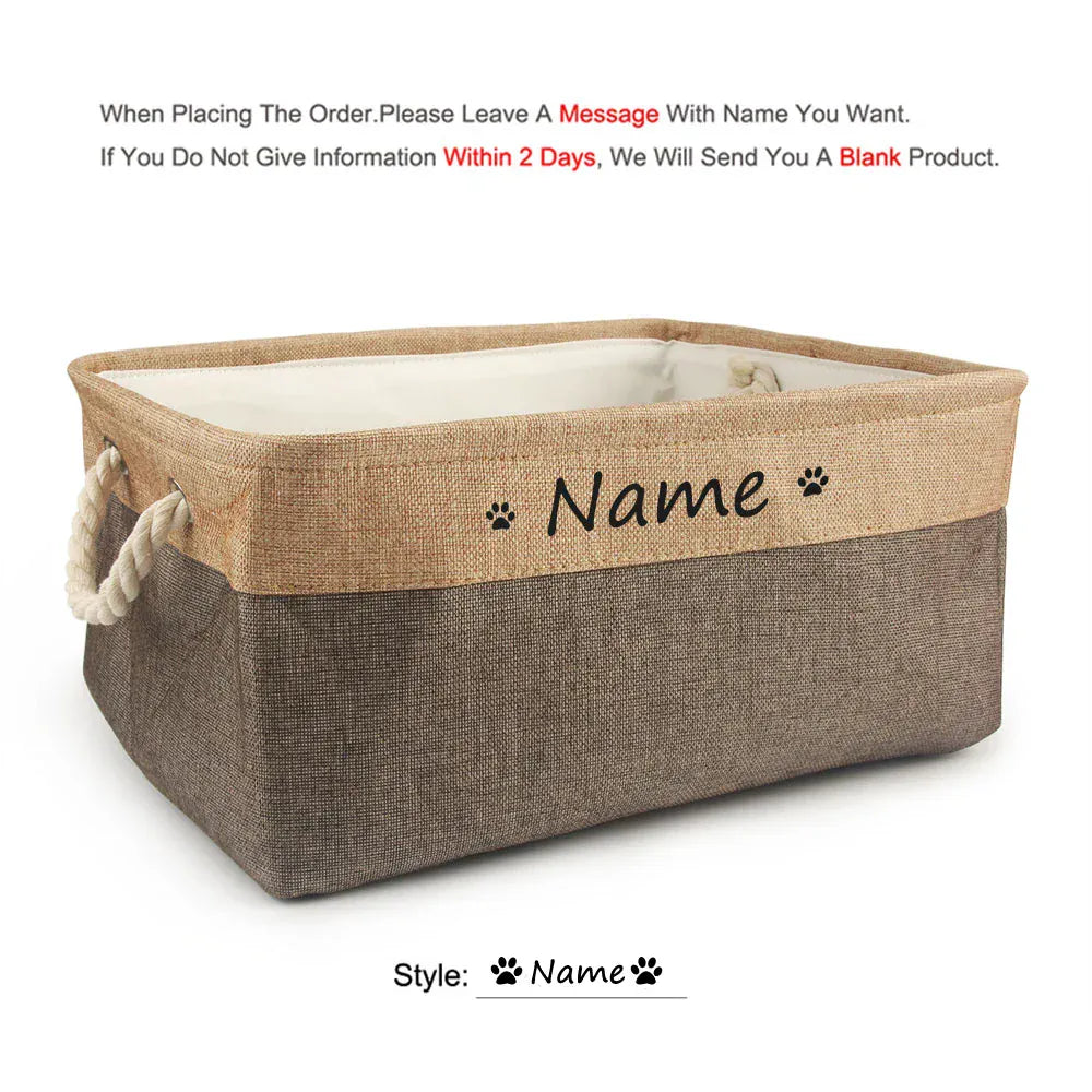 D&D Paws  Paw coffee / S 31X21X12cm Personalized Pet Toy Storage Basket – Custom Name Linen Organizer for Dogs & Cats