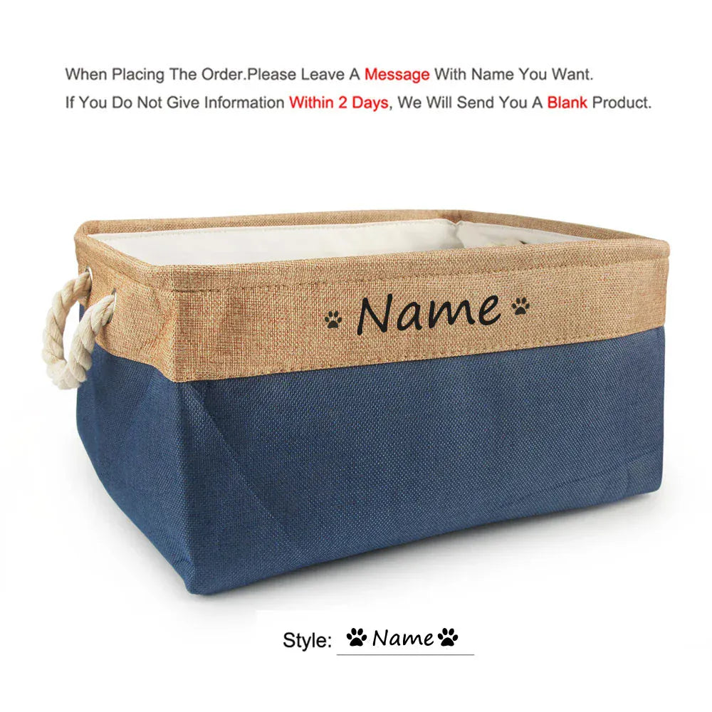 D&D Paws  Paw dark blue / S 31X21X12cm Personalized Pet Toy Storage Basket – Custom Name Linen Organizer for Dogs & Cats