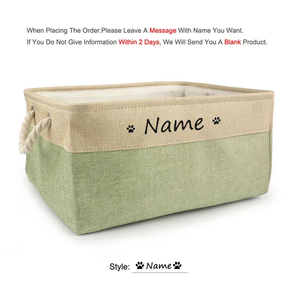 D&D Paws  Paw green / S 31X21X12cm Personalized Pet Toy Storage Basket – Custom Name Linen Organizer for Dogs & Cats