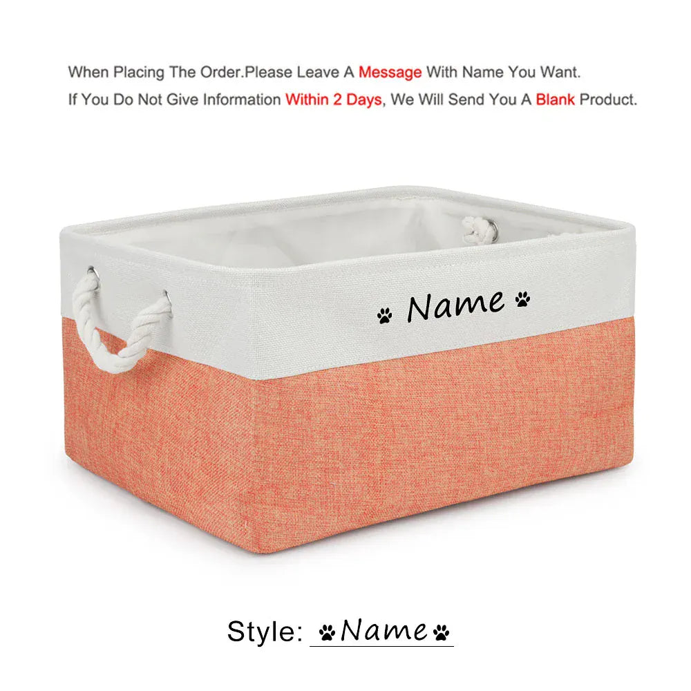 D&D Paws  Paw orange / S 31X21X12cm Personalized Pet Toy Storage Basket – Custom Name Linen Organizer for Dogs & Cats