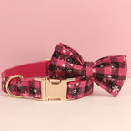 D&D Paws  Personalized Christmas Red Star Plaid Dog Harness, Collar & Leash Set