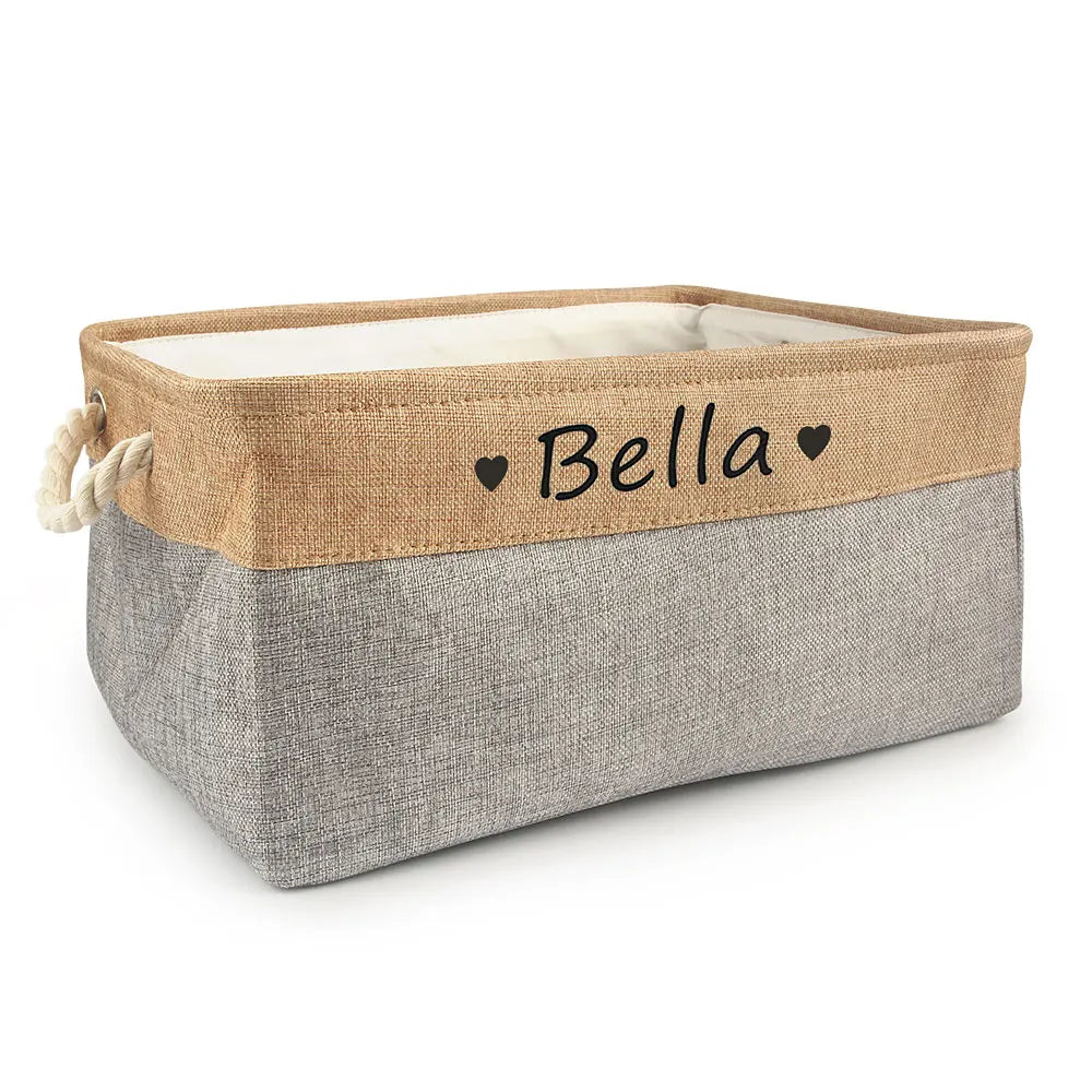 D&D Paws  Personalized Pet Toy Storage Basket – Custom Name Linen Organizer for Dogs & Cats