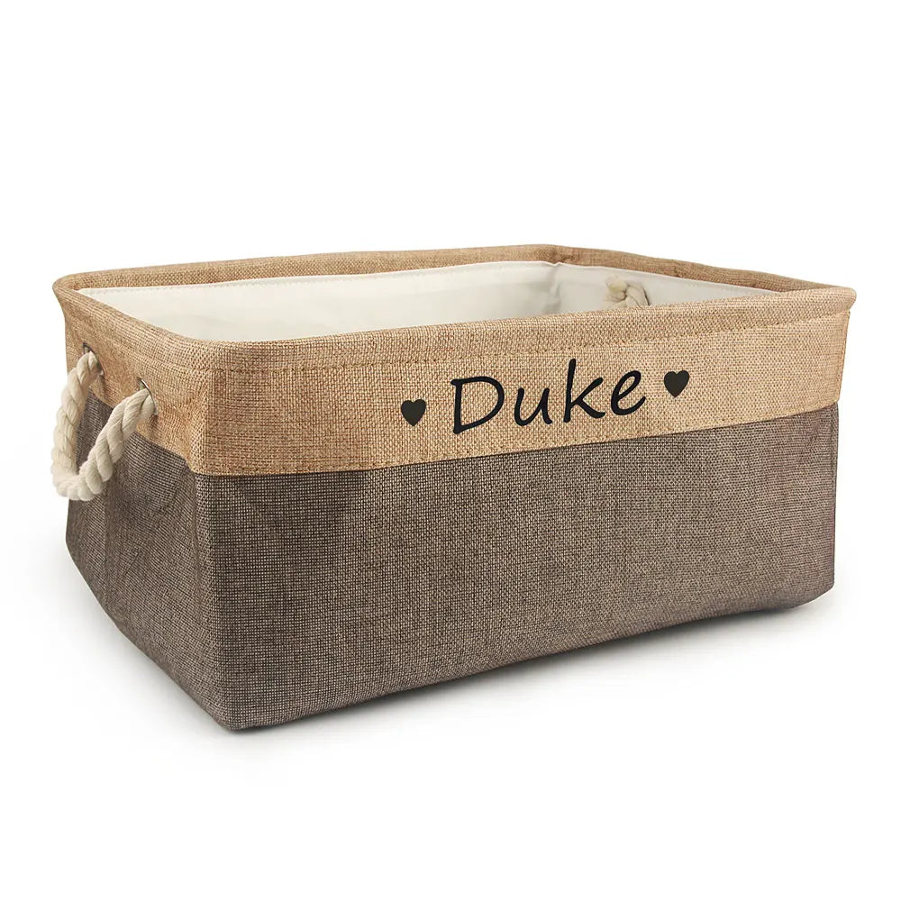 D&D Paws  Personalized Pet Toy Storage Basket – Custom Name Linen Organizer for Dogs & Cats