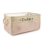 D&D Paws  Personalized Pet Toy Storage Basket – Custom Name Linen Organizer for Dogs & Cats
