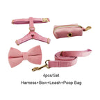 D&D Paws  Pink Velvet Dog Collar, Harness & Leash Set – Modern Luxe Personalized