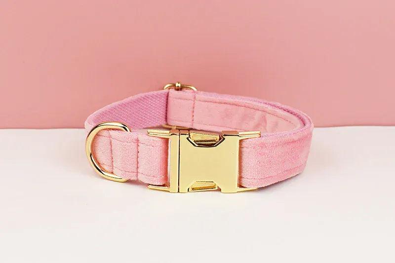 D&D Paws  Pink Velvet Dog Collar, Harness & Leash Set – Modern Luxe Personalized