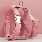 D&D Paws  Pink Velvet Dog Collar, Harness & Leash Set – Modern Luxe Personalized