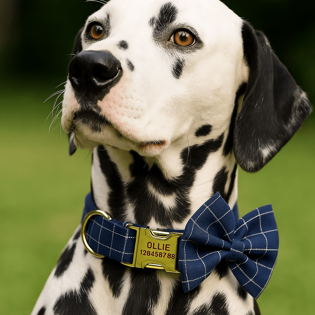 D&D Paws  Plaid Dark Blue Dog Collar, Leash & Harness Set – Classic Elegance