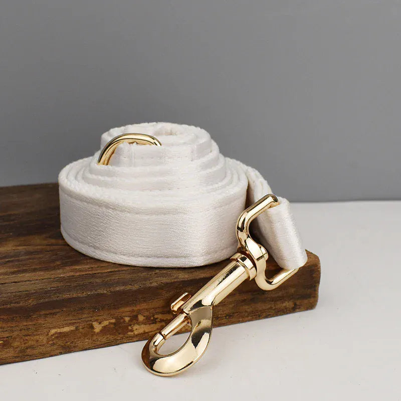 D&D Paws  Pure White Satin Dog Collar, Harness & Leash Set – Modern Luxe Personalized