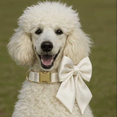 D&D Paws  Pure White Satin Dog Collar, Harness & Leash Set – Modern Luxe Personalized