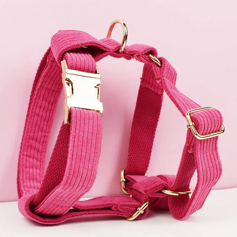 D&D Paws  Red Corduroy Dog Harness, Collar & Leash Set – Classic Elegance Collection