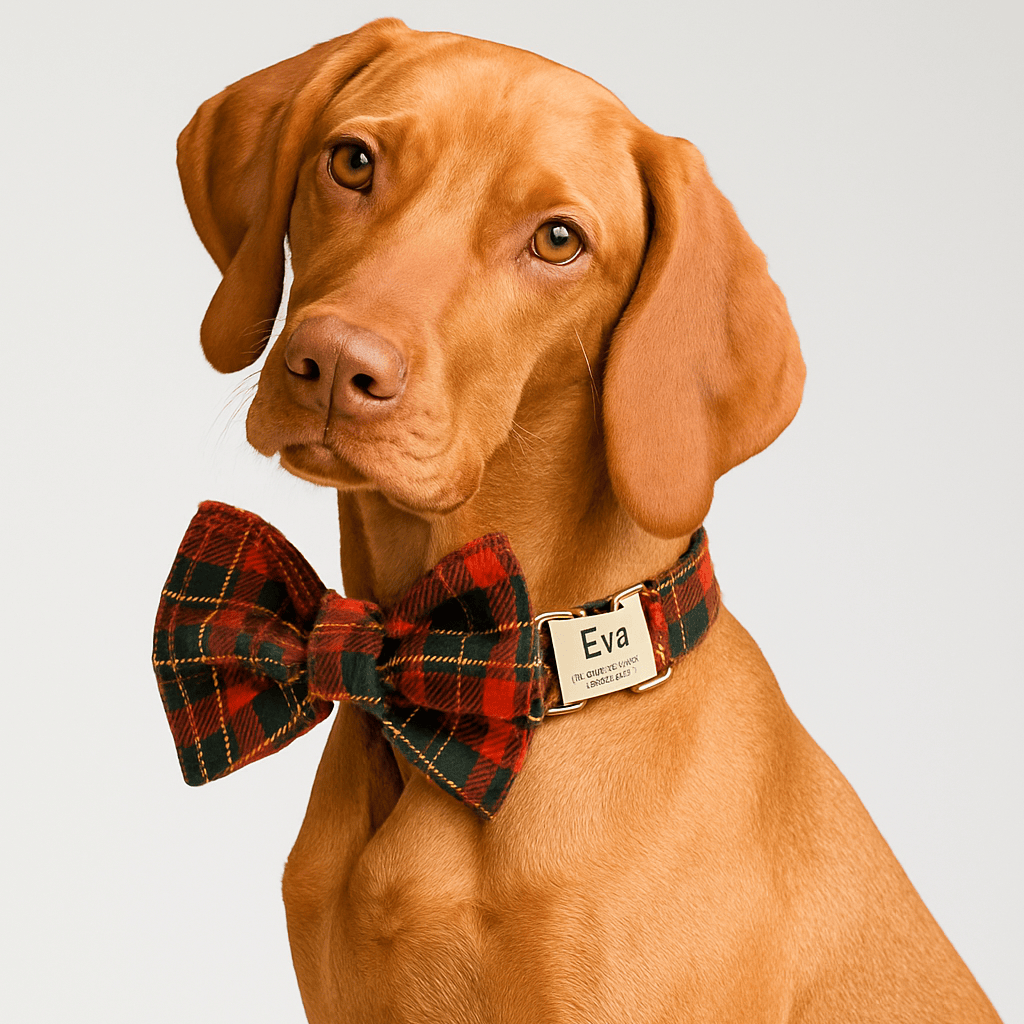 D&D Paws  Red Tartan Christmas Dog Harness, Collar & Leash Set – Personalized Holiday Style