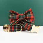 D&D Paws  Red Tartan Christmas Dog Harness, Collar & Leash Set – Personalized Holiday Style