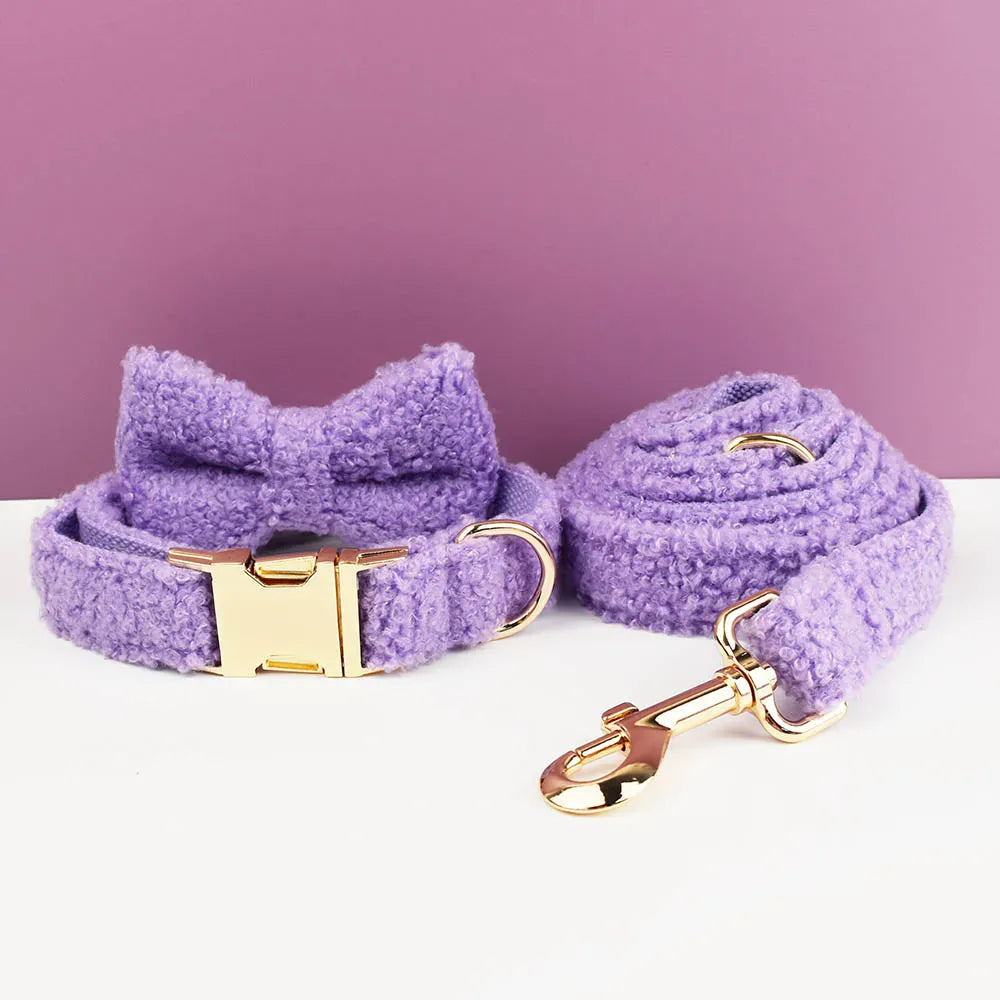 D&D Paws  Teddy Purple Velvet Dog Collar, Harness & Leash Set – Classic Elegance