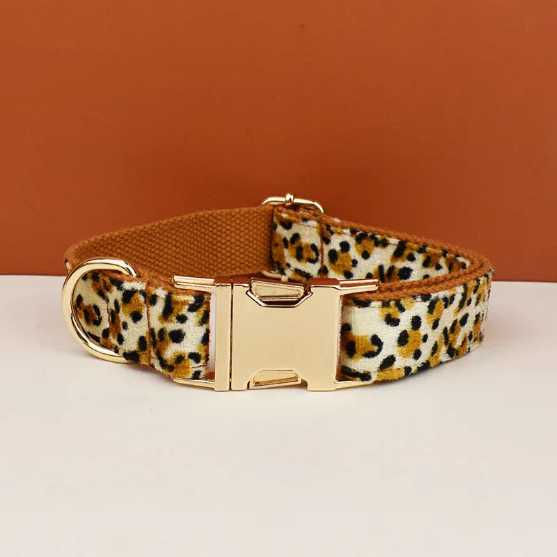 D&D Paws  Velvet Leopard Dog Collar, Harness & Leash Set – Modern Luxe Personalized