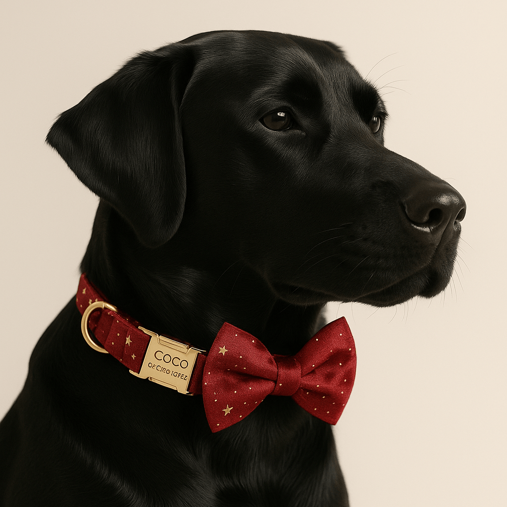 D&D Paws  Velvet Wine Star Dog Collar, Harness & Leash Set – Modern Luxe