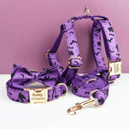 D&D Paws  Violet Dog Collar, Harness & Leash Set – Classic Elegance Personalized