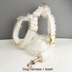 D&D Paws  Wedding White Lace Dog Collar, Harness & Leash Set – Modern Luxe Personalized