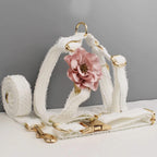 D&D Paws  White Lace Dog Harness, Collar & Leash Set – Floral Collection Personalized