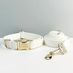 D&D Paws  White Leather Dog Collar, Harness & Leash Set – Classic Elegance Personalized