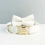 D&D Paws  White Leather Dog Collar, Harness & Leash Set – Classic Elegance Personalized