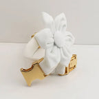 D&D Paws  White Wedding Velvet Dog Collar, Harness & Leash Set – Classic Elegance