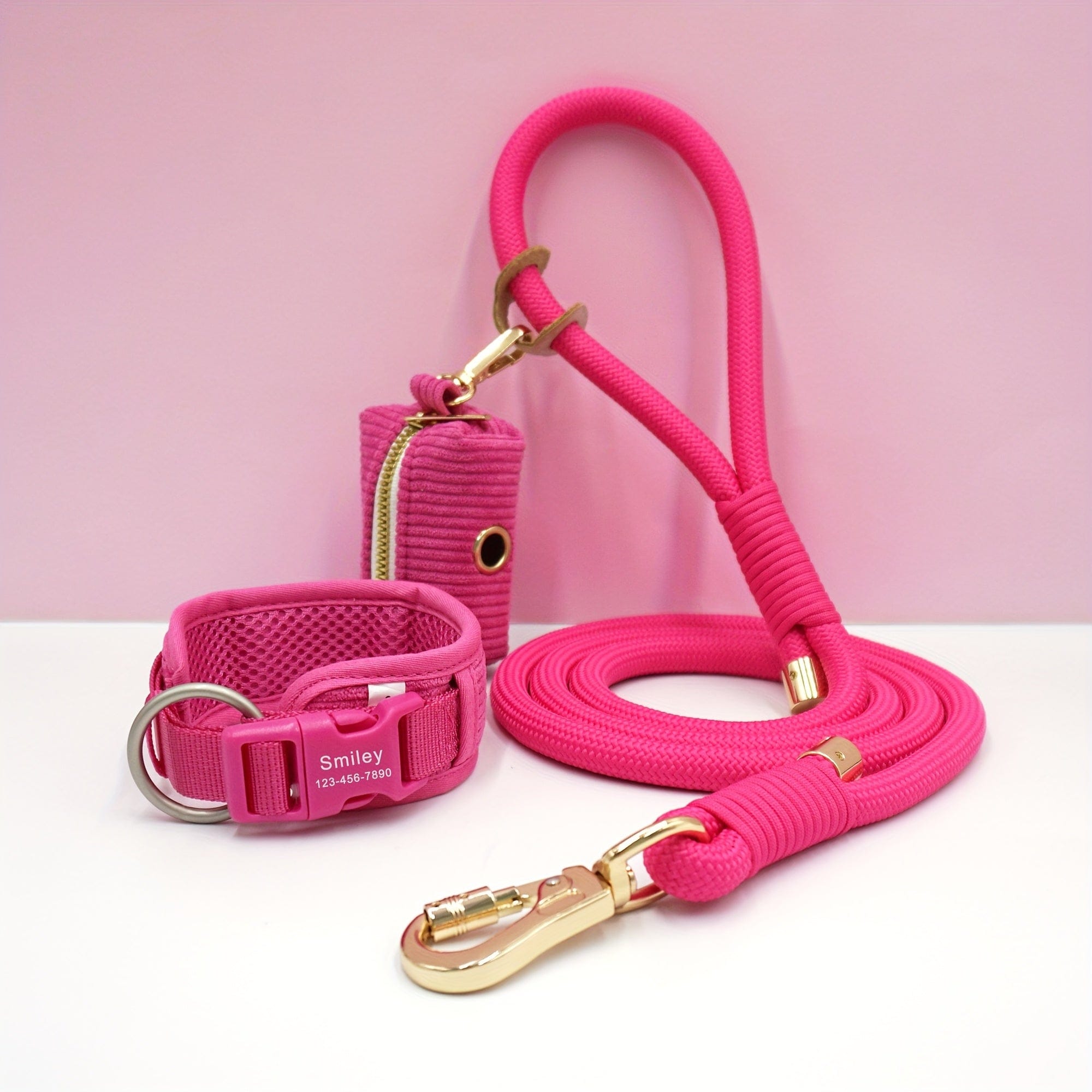 Personalized Light Weight Corduroy Dog Collar Rope Leash Set