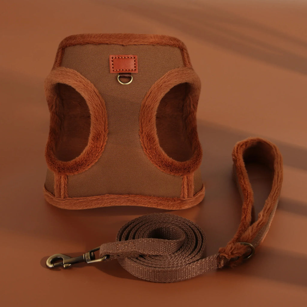 DDPaws  3 Layer Warm Dog Harness Leash Set Soft Padded Dog Harnesses Vest Winter Pet Puppy Walking Vest Lead for Small Medium Dogs Pug