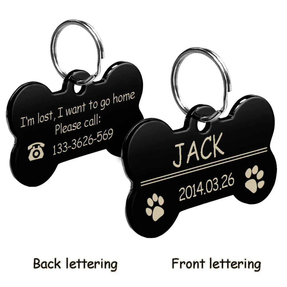 DDPaws  Black Bone / S Personalized Dog Tags Engraved Cat Puppy Pet ID Name Collar Tag Pendant Pet Accessories Bone/Paw Glitter