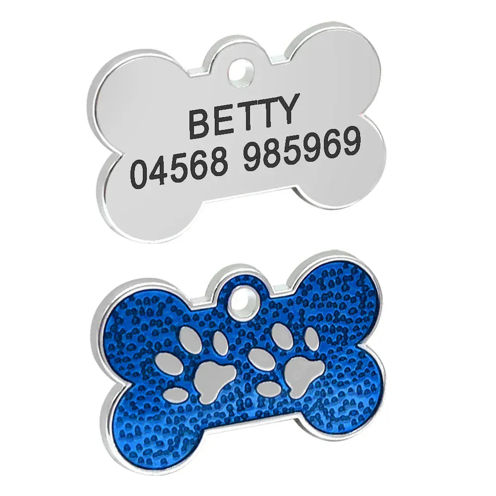 DDPaws  Blue Bone / S Personalized Dog Tags Engraved Cat Puppy Pet ID Name Collar Tag Pendant Pet Accessories Bone/Paw Glitter