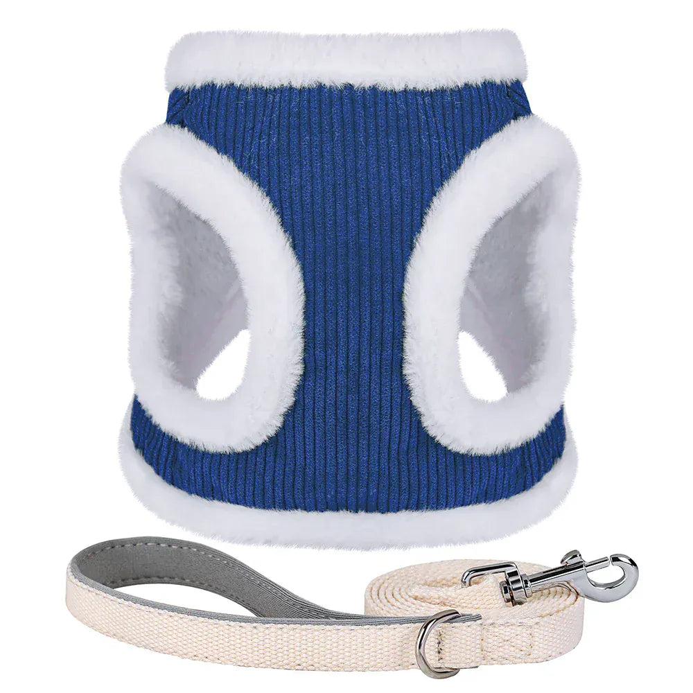 DDPaws  Blue / M Winter Warm Dog Harness Leash Set Soft Plush Cat Puppy Vest For Small Medium Dogs Chihuahua Yorkie Harnesses With Matching Lead