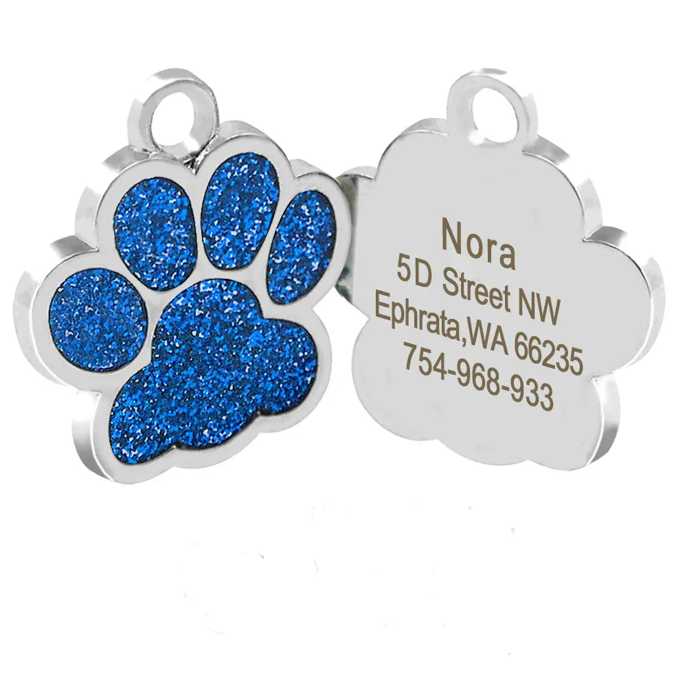 DDPaws  Blue Paw / S Personalized Dog Tags Engraved Cat Puppy Pet ID Name Collar Tag Pendant Pet Accessories Bone/Paw Glitter