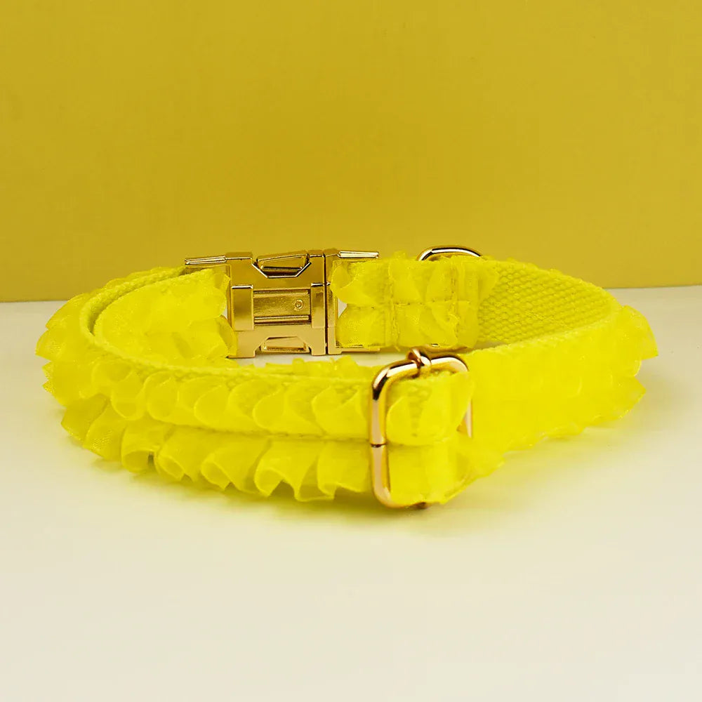 DDPaws  Custom Engraved Yellow Lace Dog Collar - Personalized PetHarness Luxury Dog Accessories with Nameplate for Wedding Lace 05