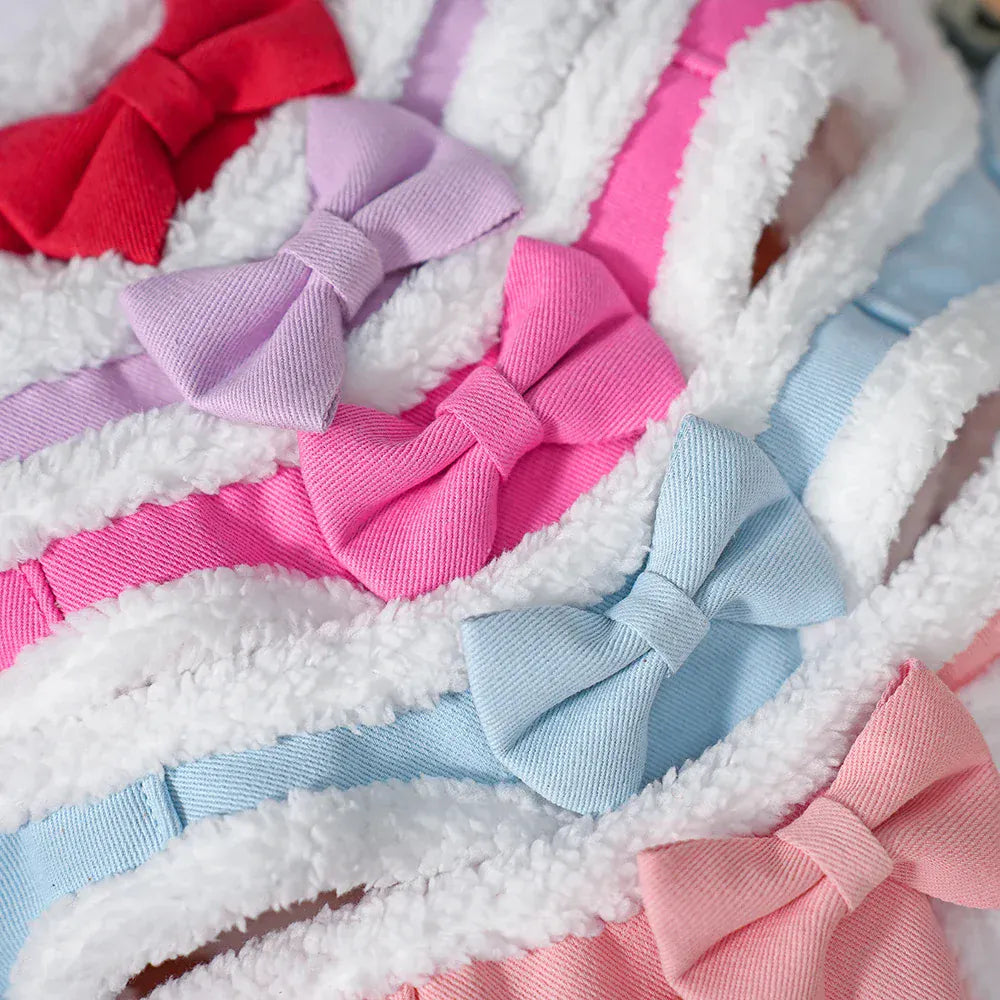 DDPaws  Cute Bowknot Dog Harness Leash Warm Winter Dog Harnesses Soft Fur Pet Vest With Walking Rope Adjustable for Small Medium Dogs