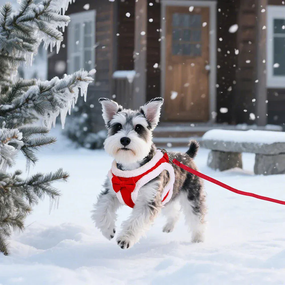 DDPaws  Cute Bowknot Dog Harness Leash Warm Winter Dog Harnesses Soft Fur Pet Vest With Walking Rope Adjustable for Small Medium Dogs