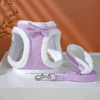 DDPaws  Cute Bowknot Dog Harness Leash Warm Winter Dog Harnesses Soft Fur Pet Vest With Walking Rope Adjustable for Small Medium Dogs