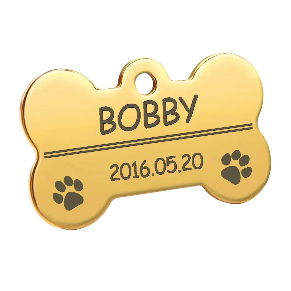DDPaws  Gold Bone / S Personalized Dog Tags Engraved Cat Puppy Pet ID Name Collar Tag Pendant Pet Accessories Bone/Paw Glitter